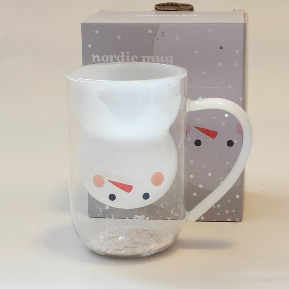 Davids Tea Nordic Snowman 12oz Glass Mugs W/ Confetti Glitter Snow NO LID - Picture 1 of 12